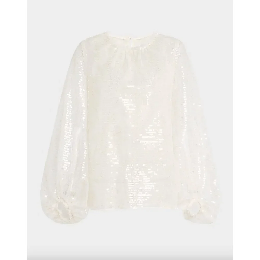 Le Superbe Sparkling Femme Sequin Sheer Blouse Sheer White Womens Size 2